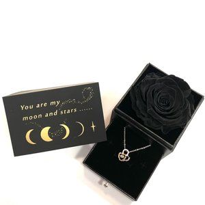 BLACK Preserved Real Rose With 9.25 Sterling Silver Necklace For Valentine's Day